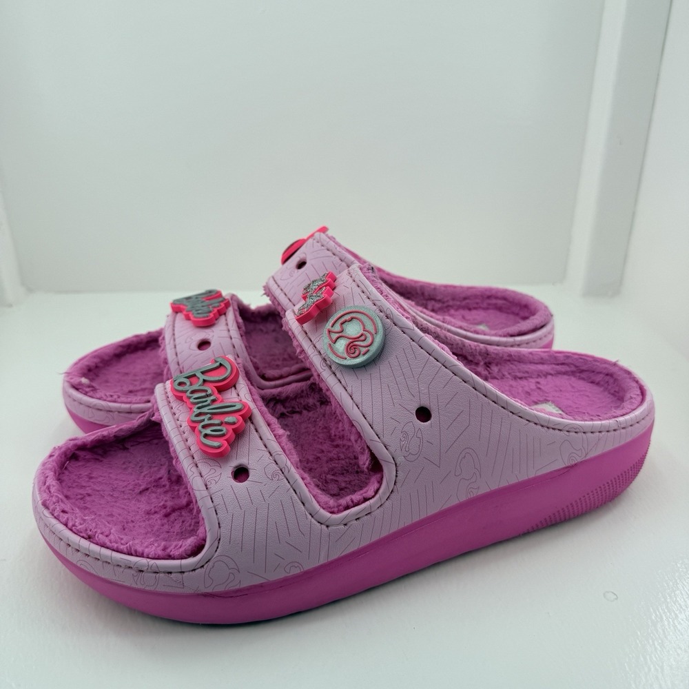 Crocs x Barbie Classic Cozzzy Sandals M11 W13 Electric Pink Fuzzy Jibbitz 208883